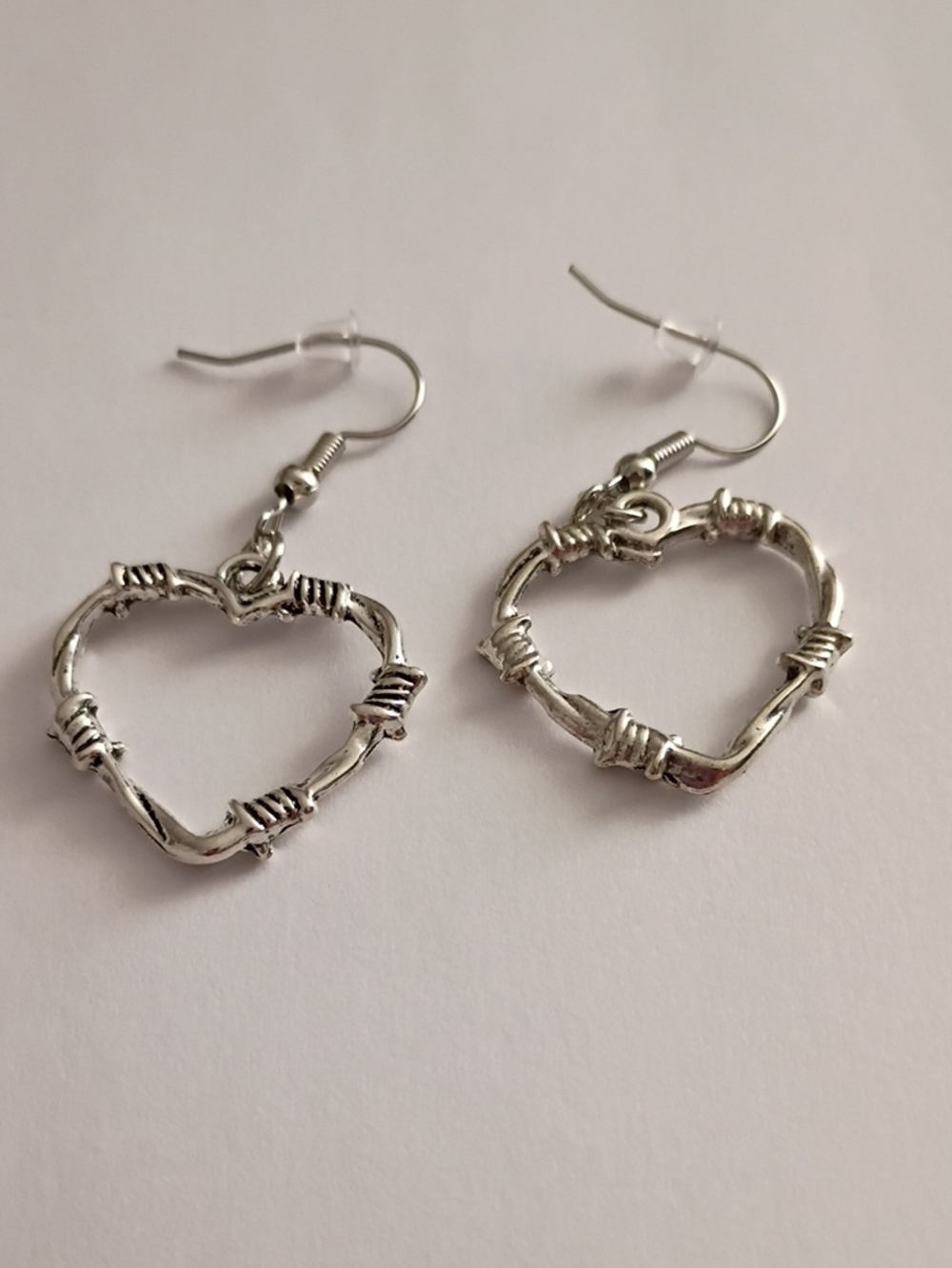Silver Heart Wire-Detail Drop Earrings